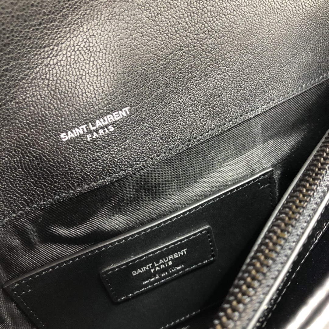 Saint Laurent Lambskin College Handbag Shoulder Bag Black 392738 Black